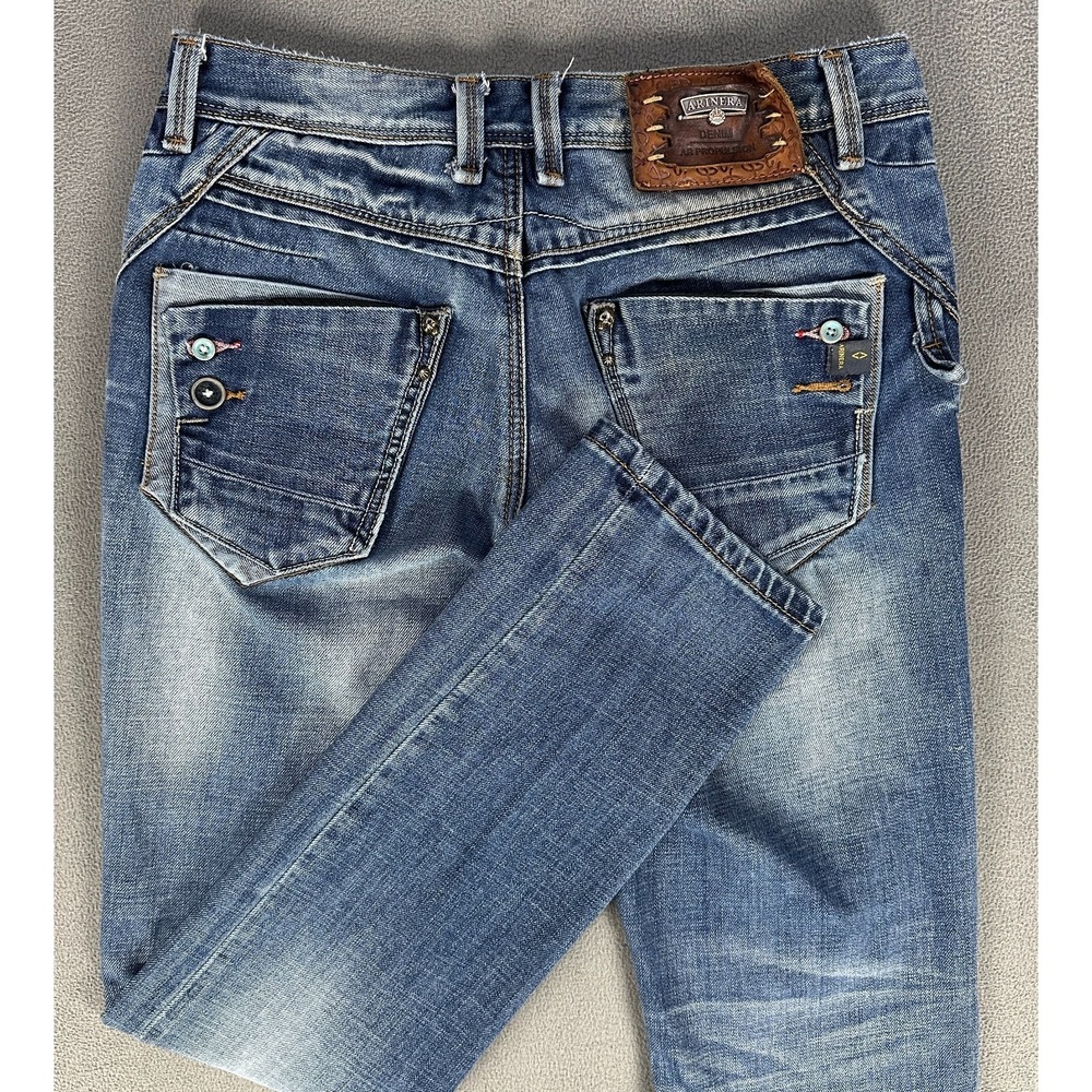 Arinera Jeans Mens 30x31 Blue Skinny Distressed Embroidered Skull Lenny Kravitz